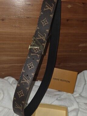 Louis Vuitton Monogram Canvas Belt with Gold LV Buckle